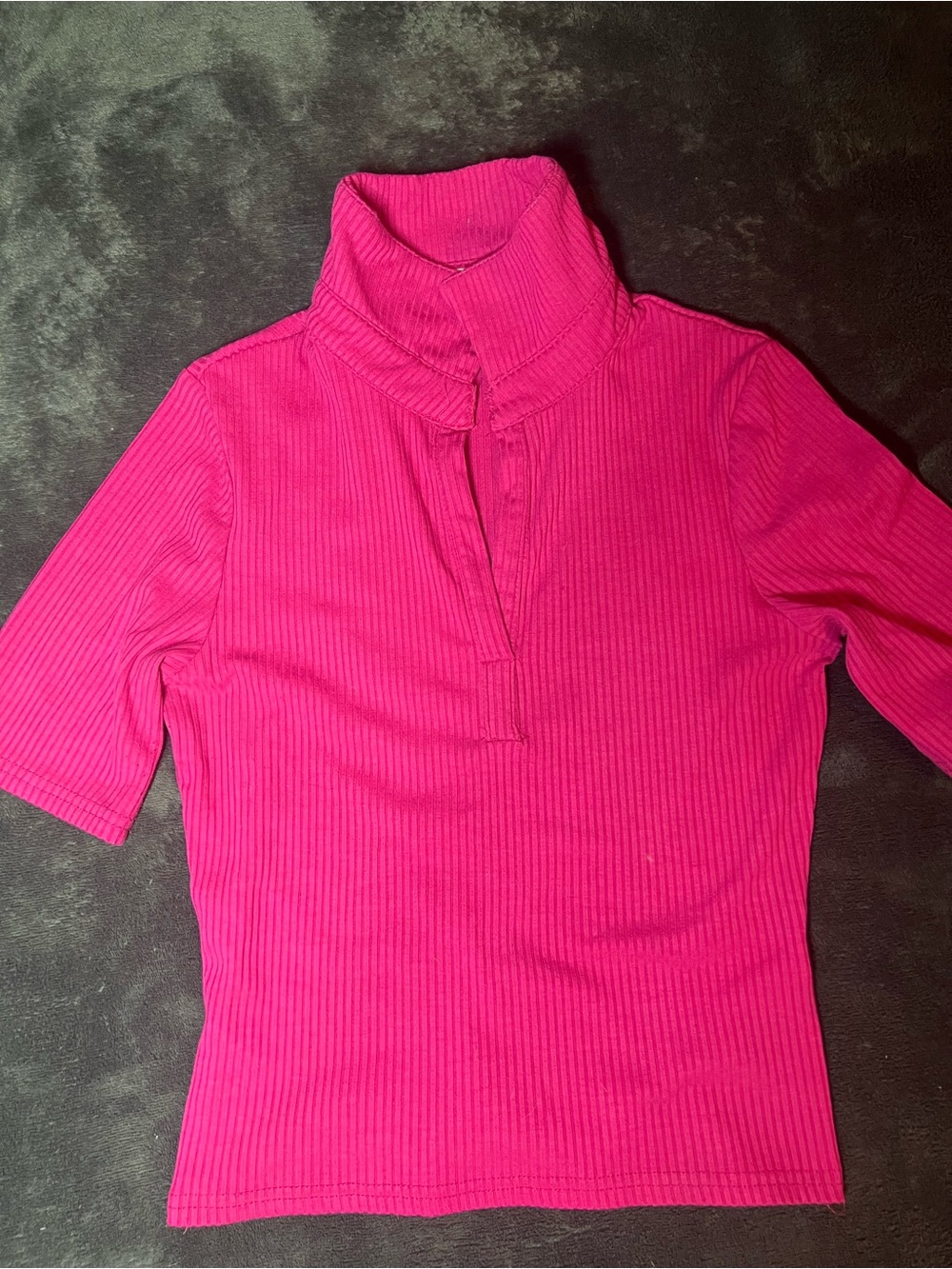 Better Be Ribbed Mock Neck Short Sleeve Top - Hot Pink